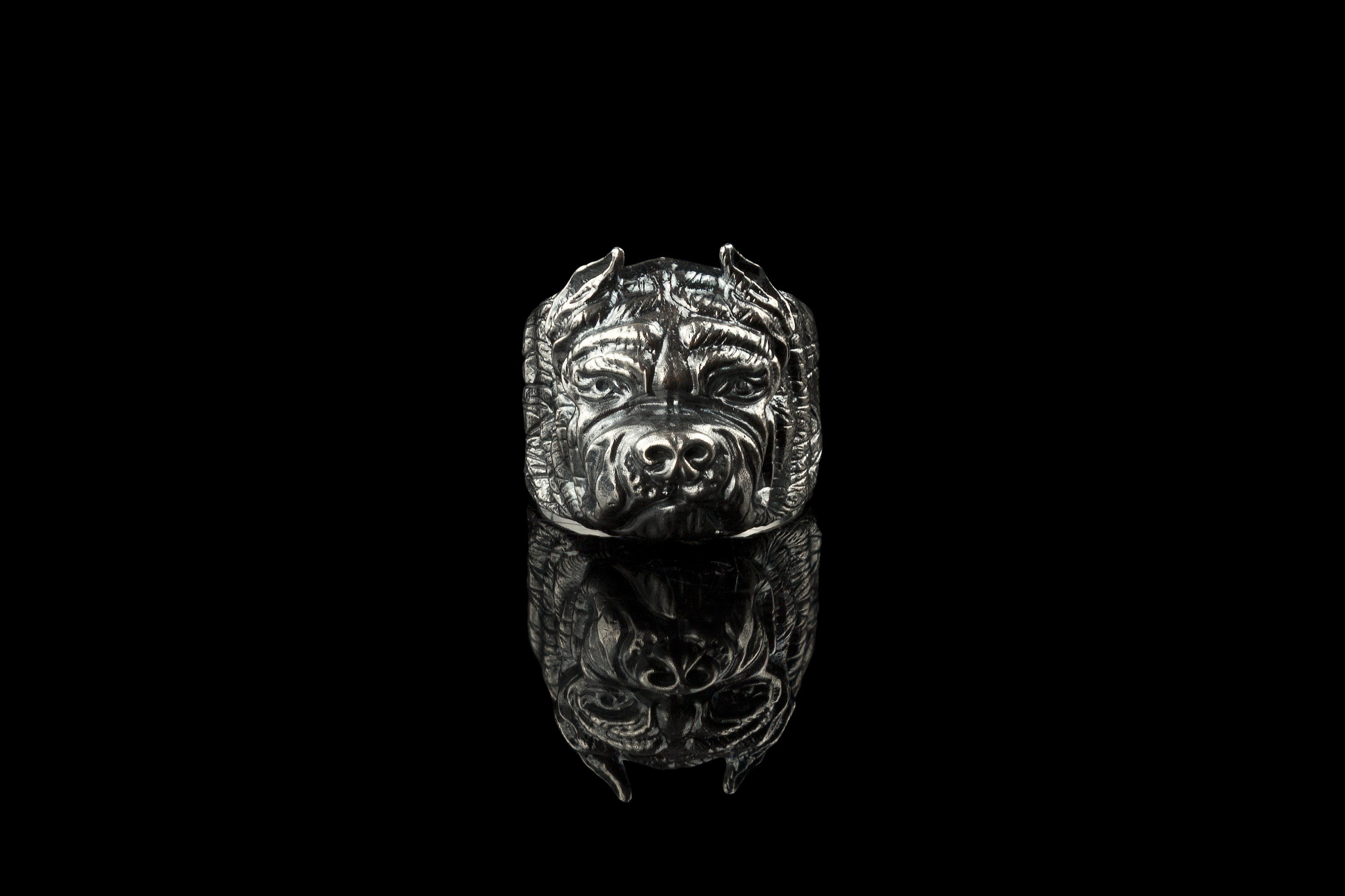 Pitbull ring, Biker ring, Animal ring, Terrier, Bordeaux, Bulldog, man silver ring