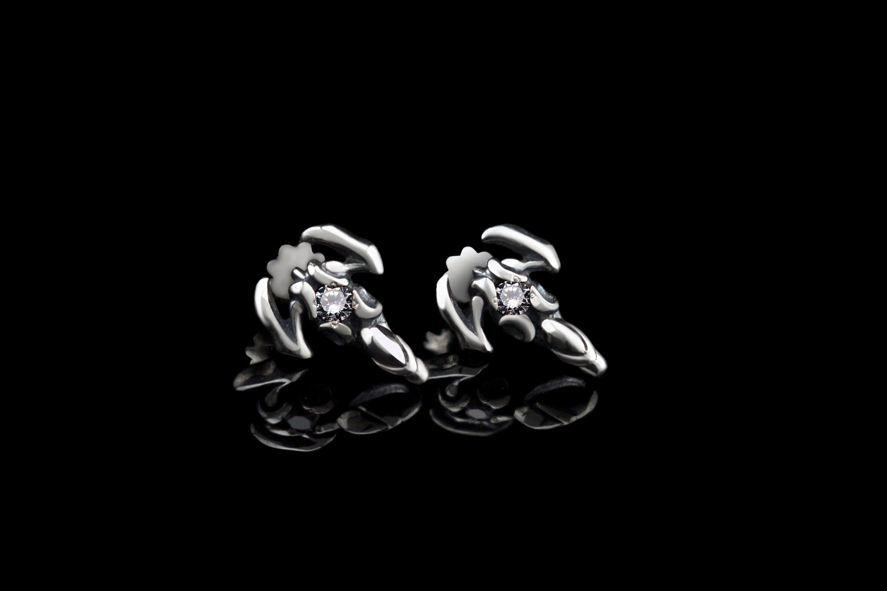 Silver Scorpion Stud Earrings Insect  Silver Screw Back Earrings  Gothic Earrings Garnet screw earrings