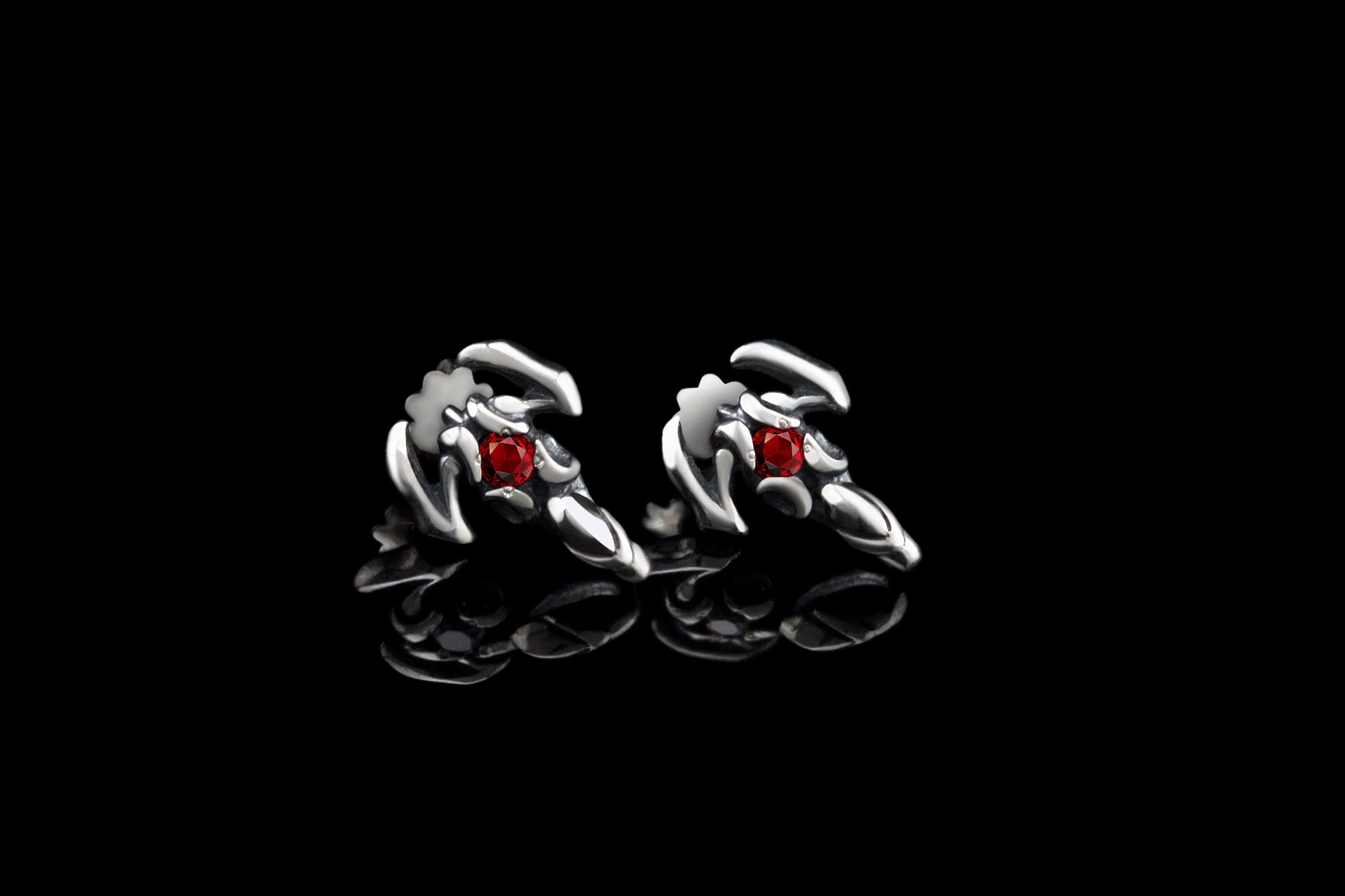 Silver Scorpion Stud Earrings Insect  Silver Screw Back Earrings  Gothic Earrings Garnet screw earrings