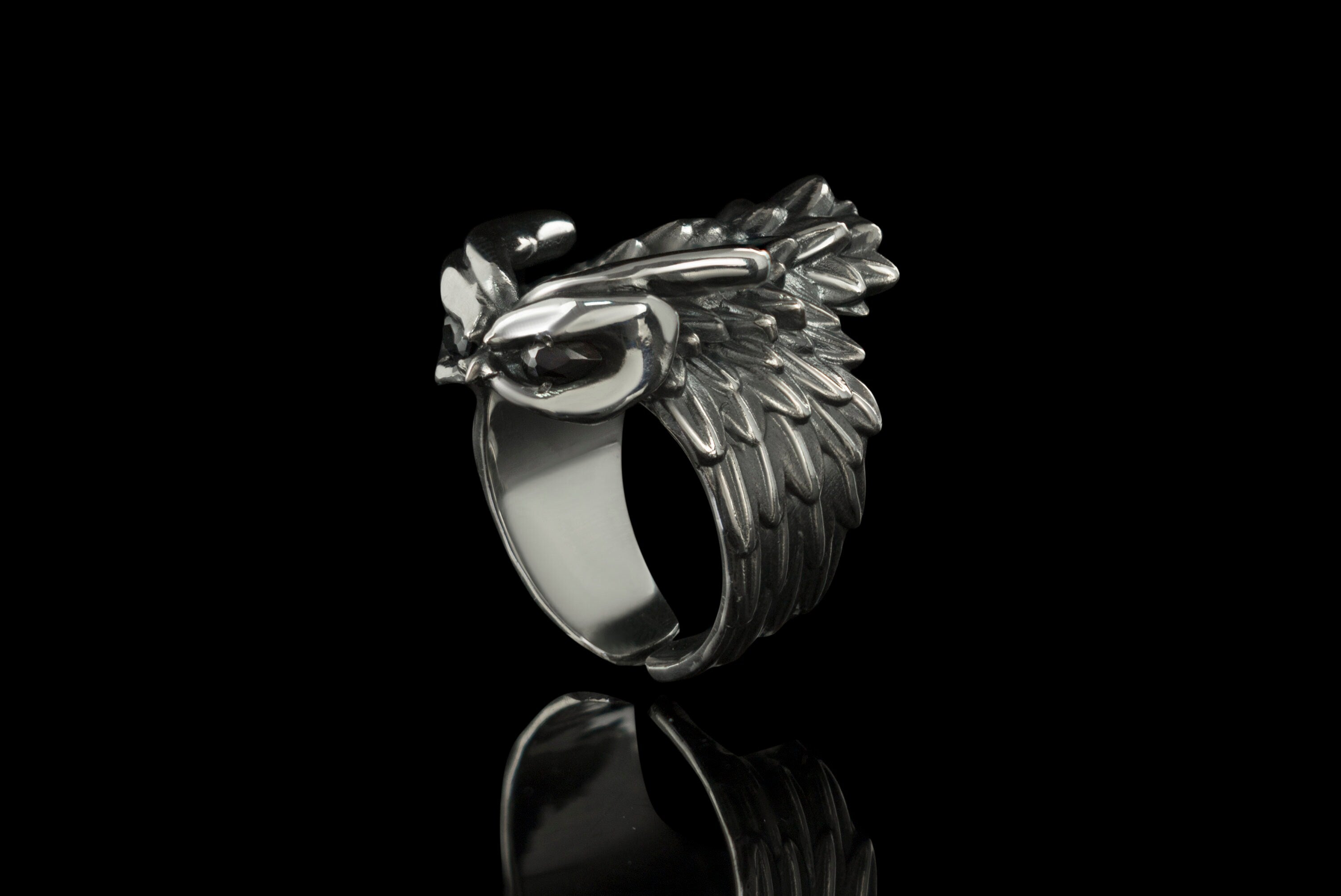 Silver owl ring Night bird jewelry Adjustable women's silver ring