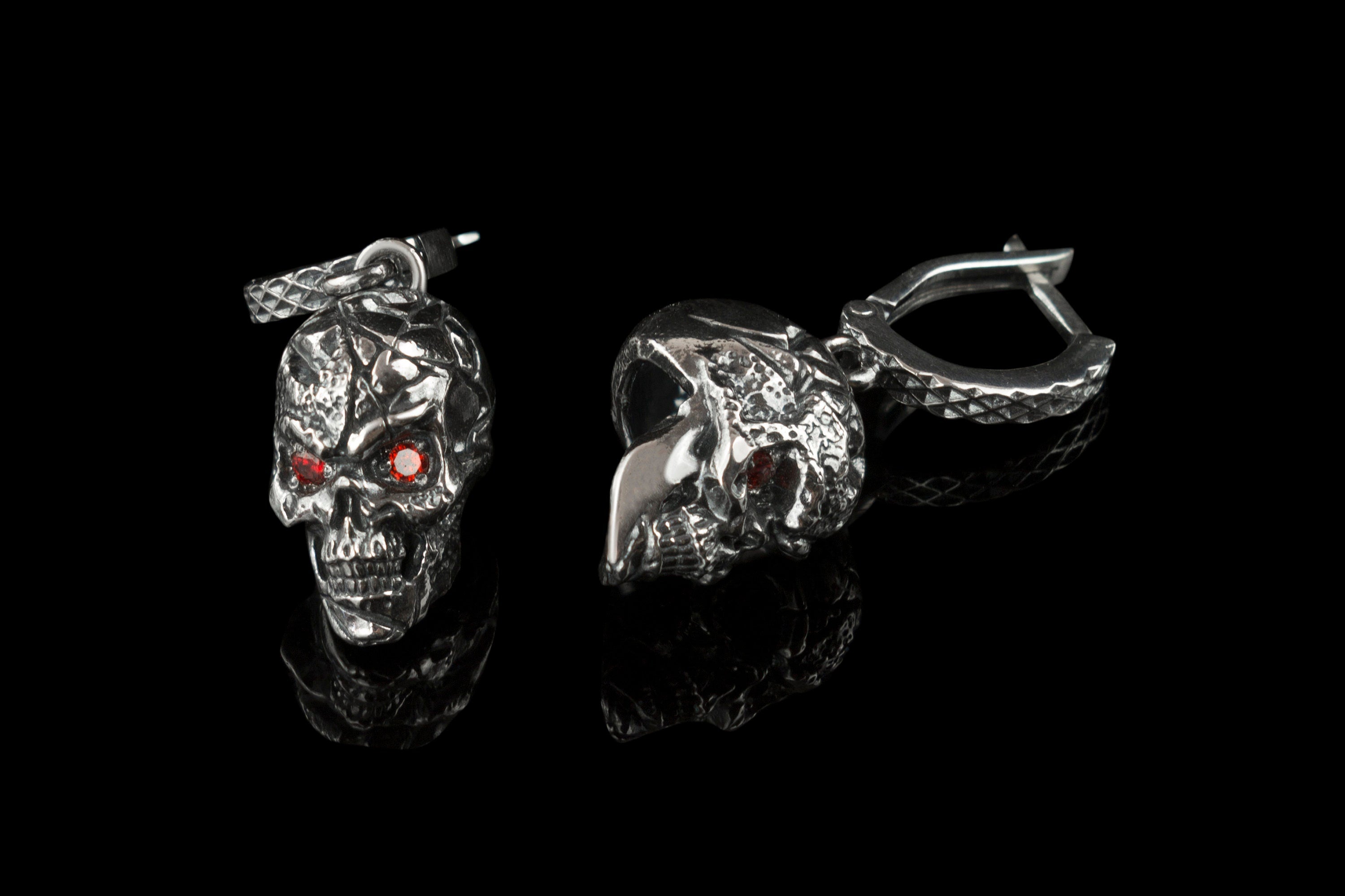 Silver skull earrings Bikers jewelry Skull jewelry Brutal earrings