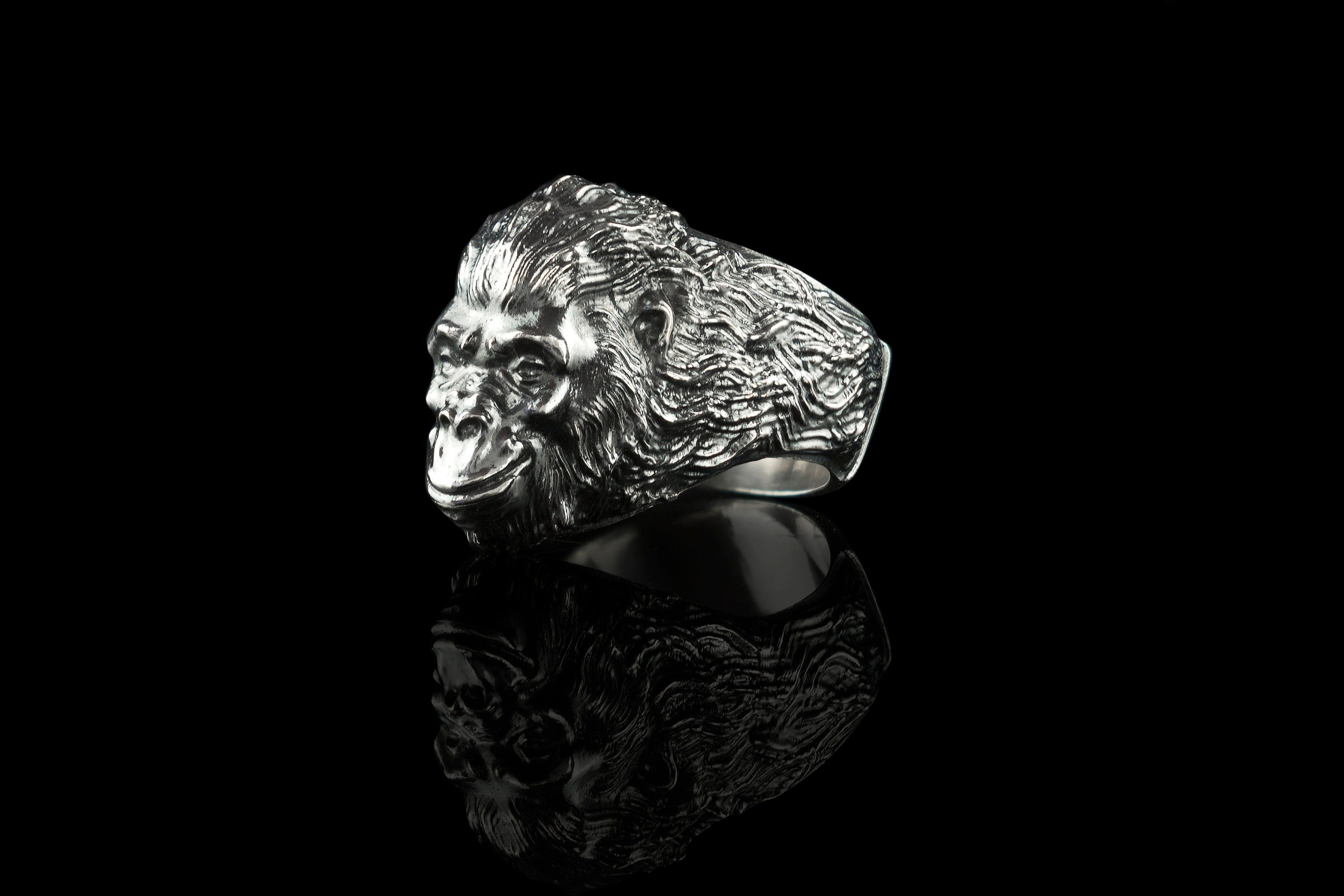 Monkey ring Silver gorilla ring Animal jewelry Biker ring