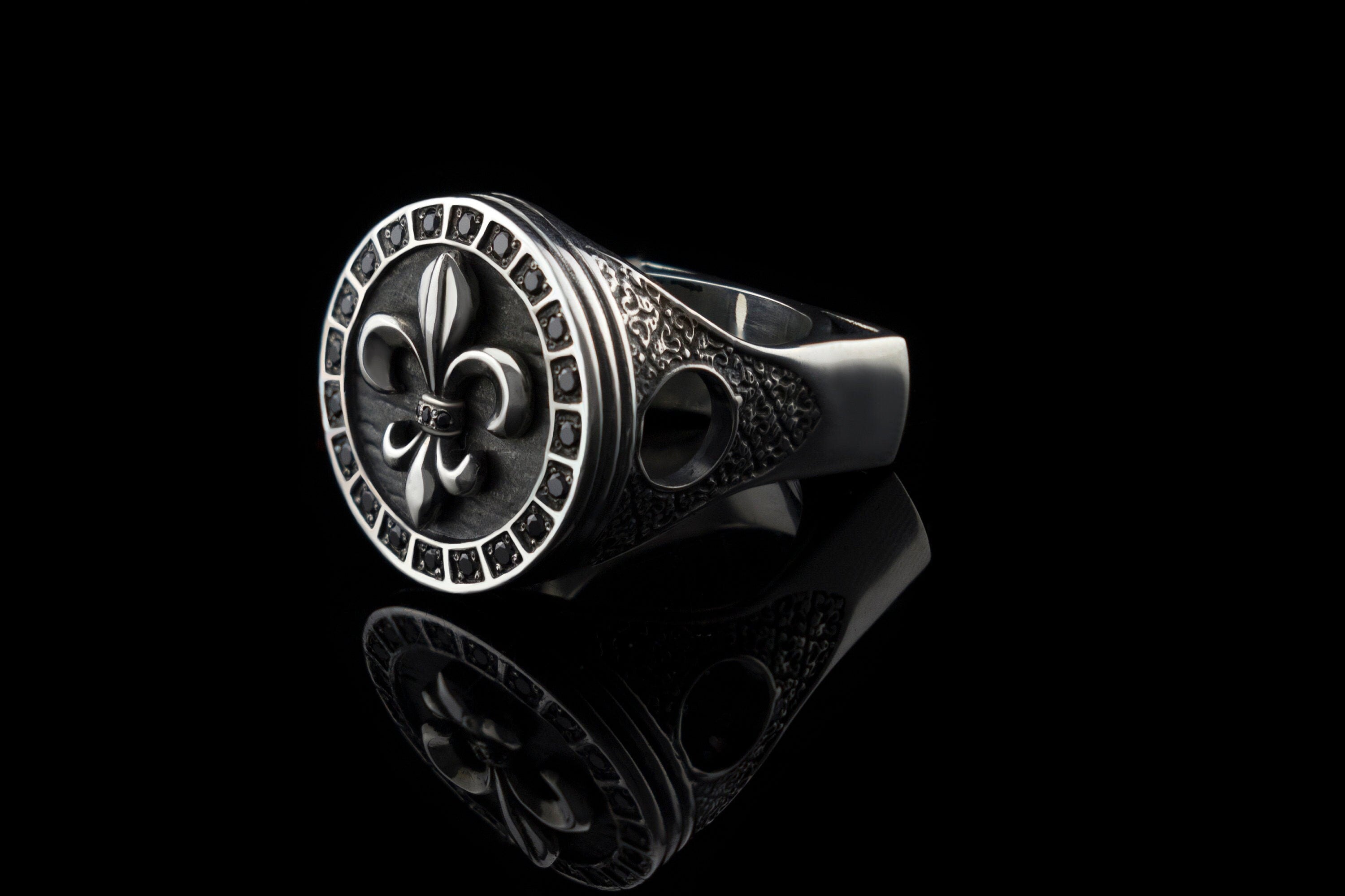 Silver men's ring Biker jewelry Fleur De Lis ring Piston ring Brutal ring