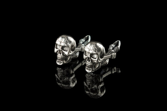 Skull cufflinks Silver skull accessories Biker jewelry Biker cufflinks  Brutal accessories