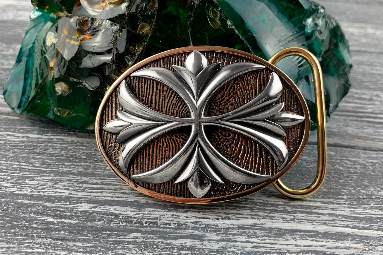 Men's belt buckle Maltese cross Silver belt buckle Medieval cross belt buckle