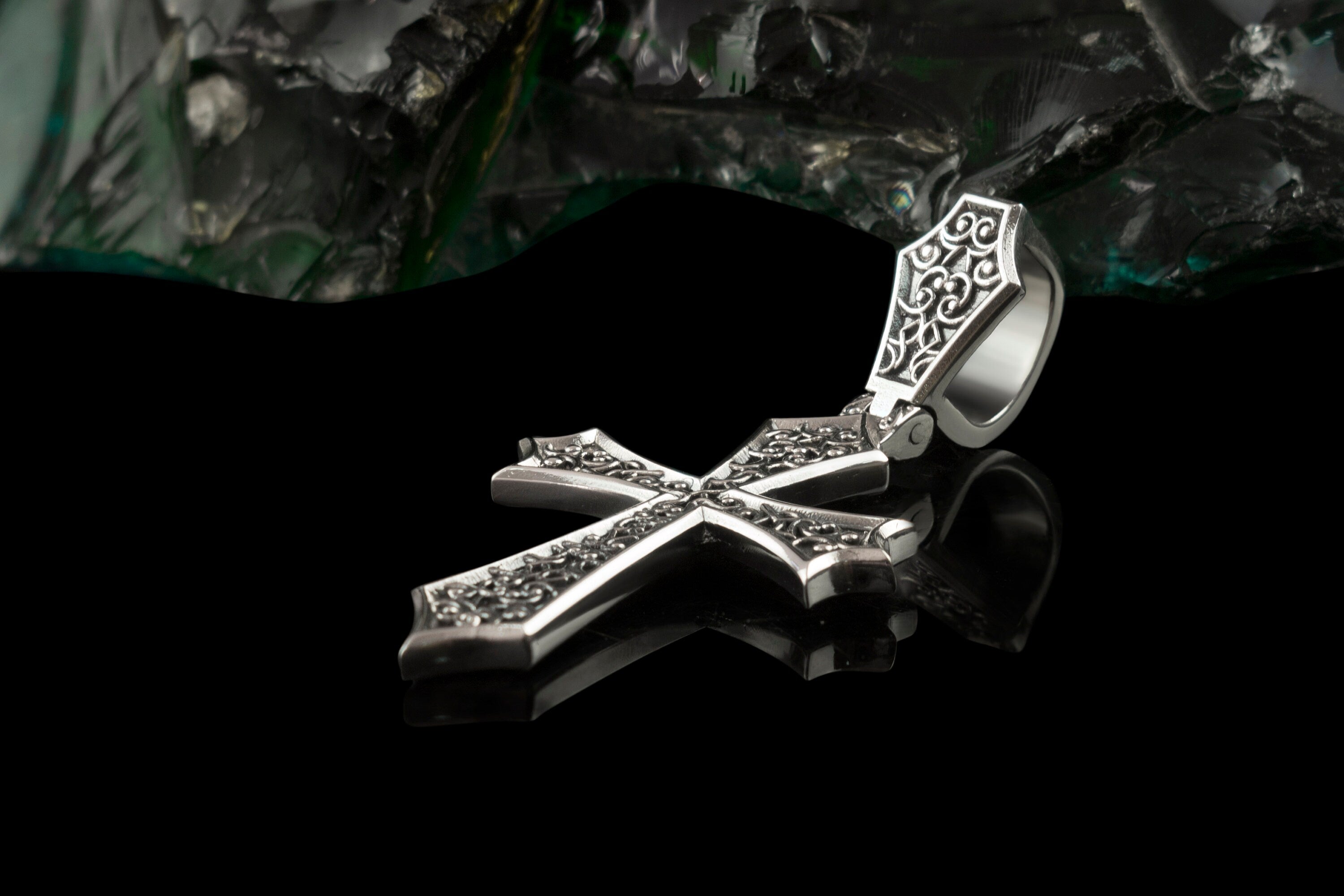 Gothic Cross Pendant, Vesper Cross, Sterling Silver 925