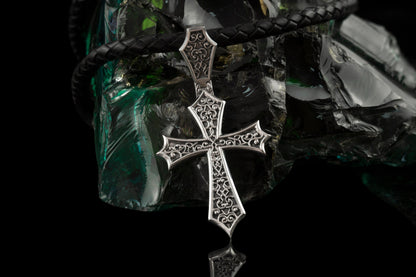 Gothic Cross Pendant, Vesper Cross, Sterling Silver 925