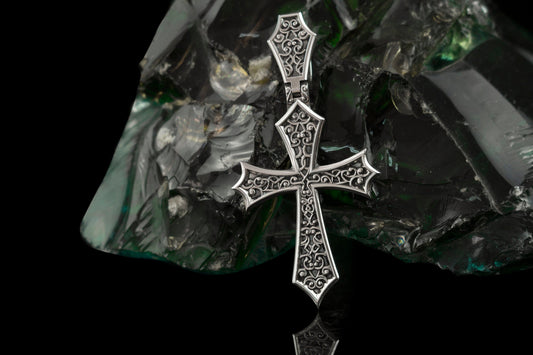 Gothic Cross Pendant, Vesper Cross, Sterling Silver 925