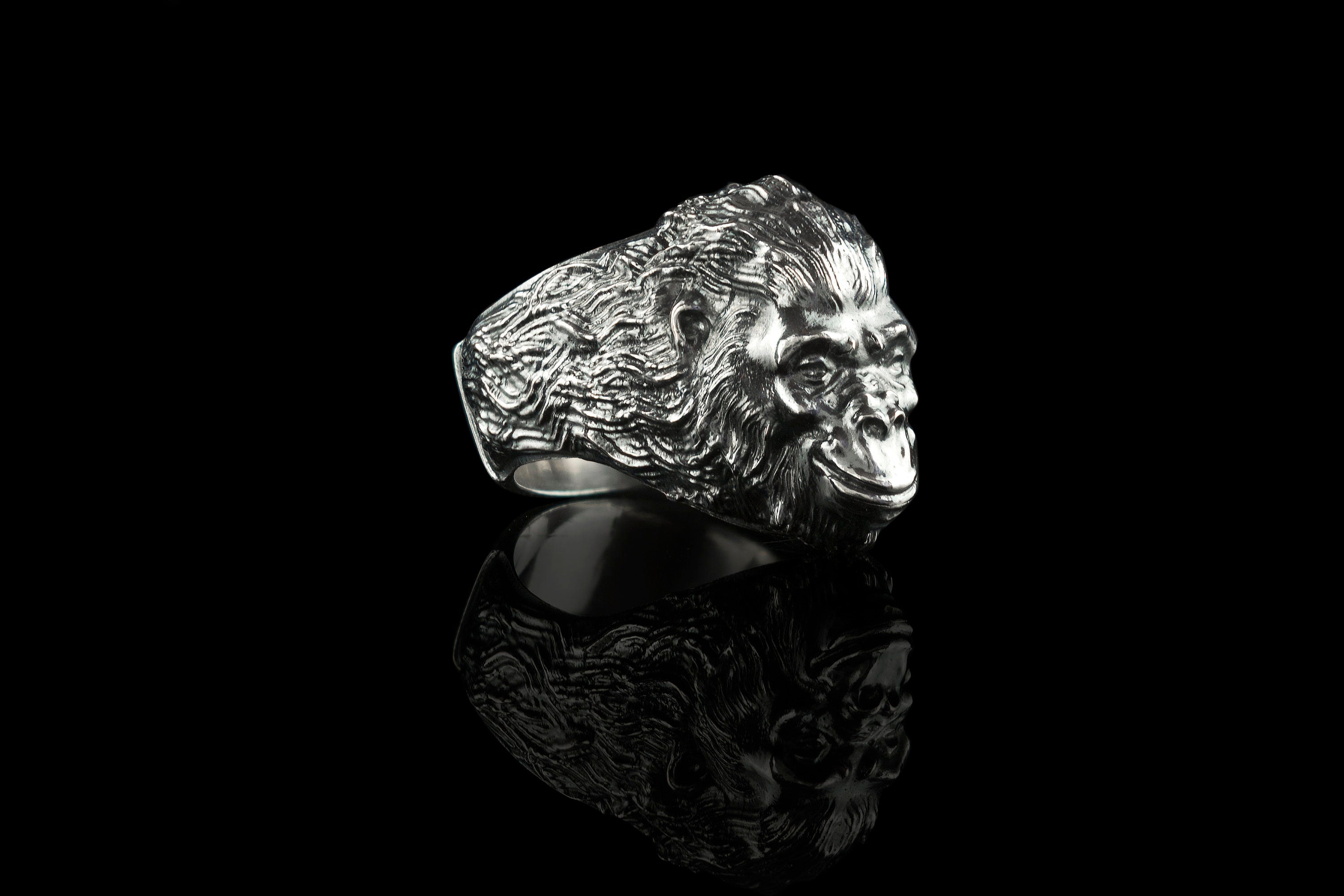 Monkey ring Silver gorilla ring Animal jewelry Biker ring