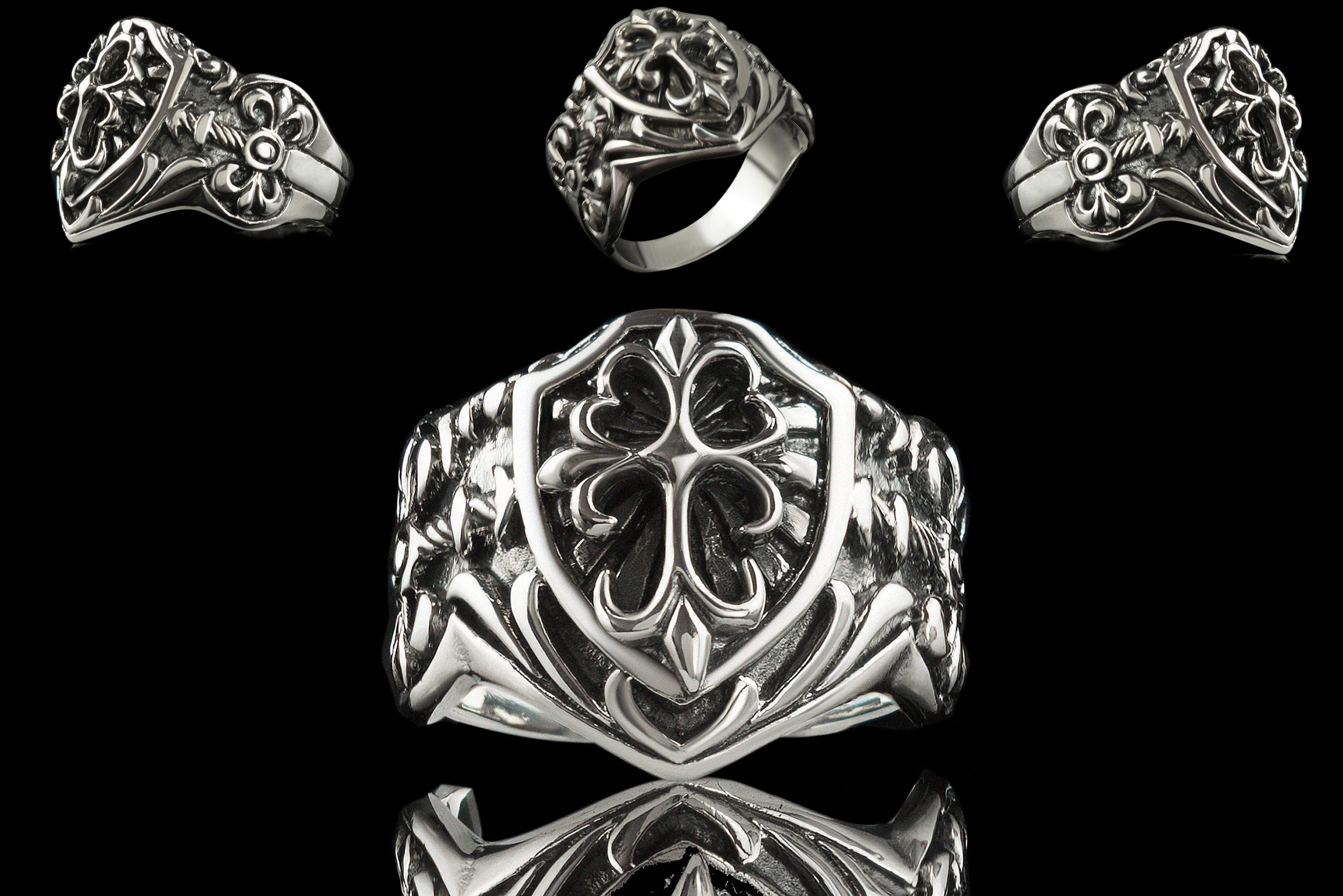 Silver men ring Medieval cross Biker's jewelry Cross ring