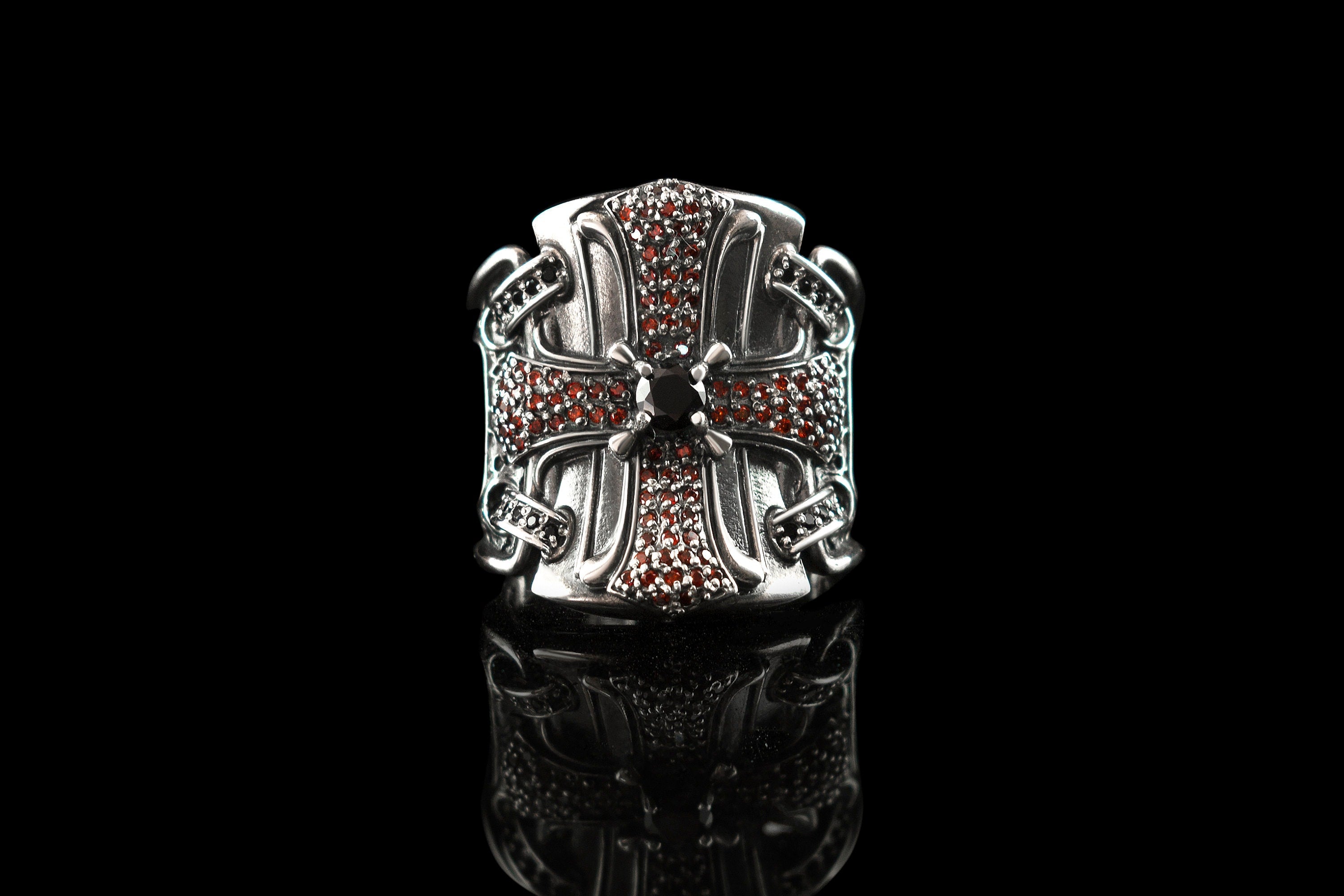 Women's silver ring with gemstones Cross ring Vintage style ring Queen of the Crusaders