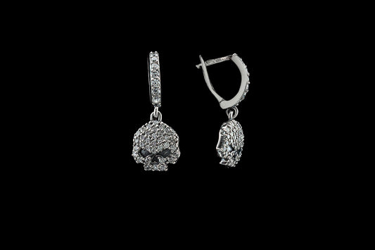 Women's skull earrings Silver skull earrings Skull gemstones earrings