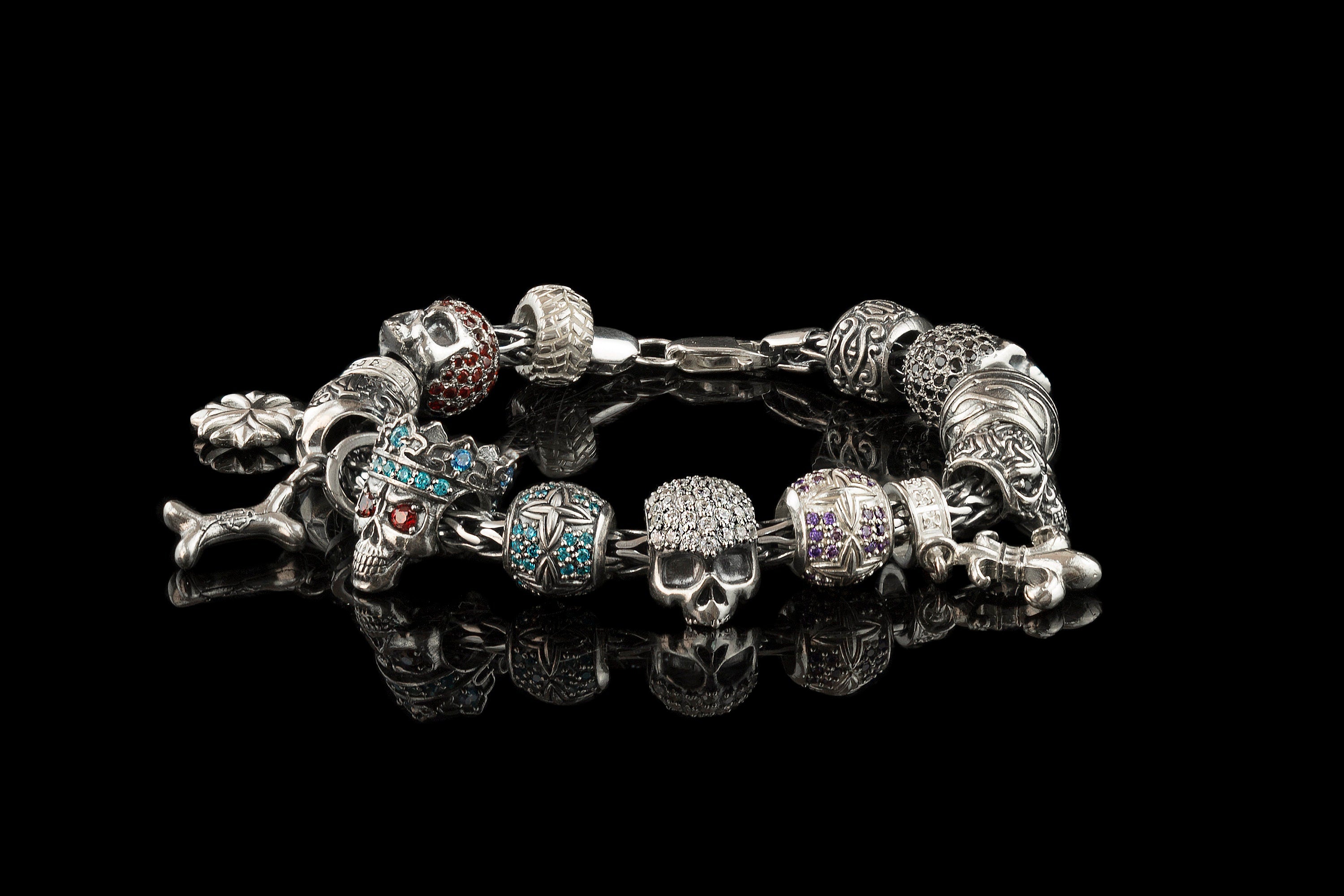 Skull charm Silver skull bead Skull gift for her Santa Muerte pendant Skull queen