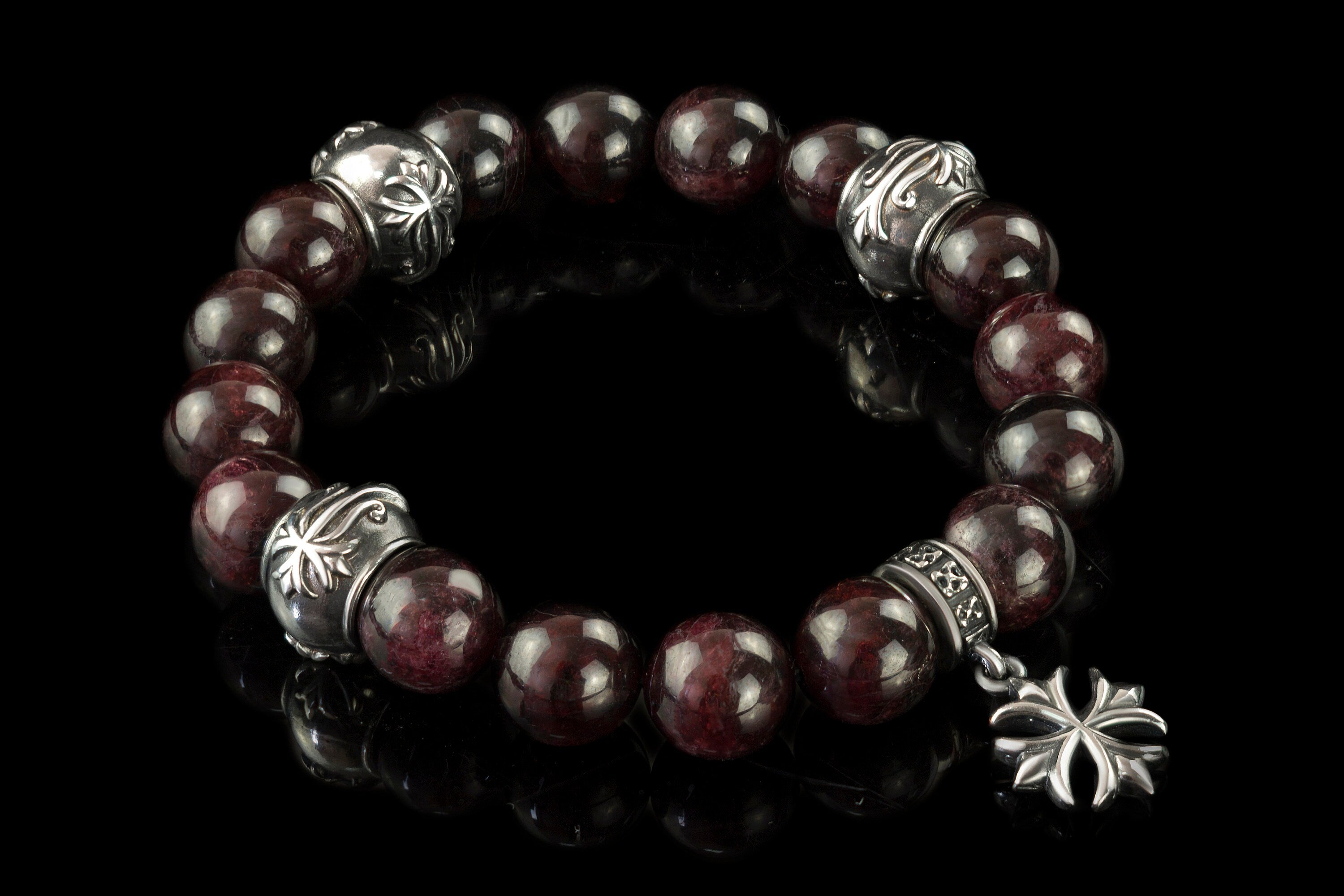 Silver garnet bracelet Medieval cross bracelet Maltese cross Beaded bracelet