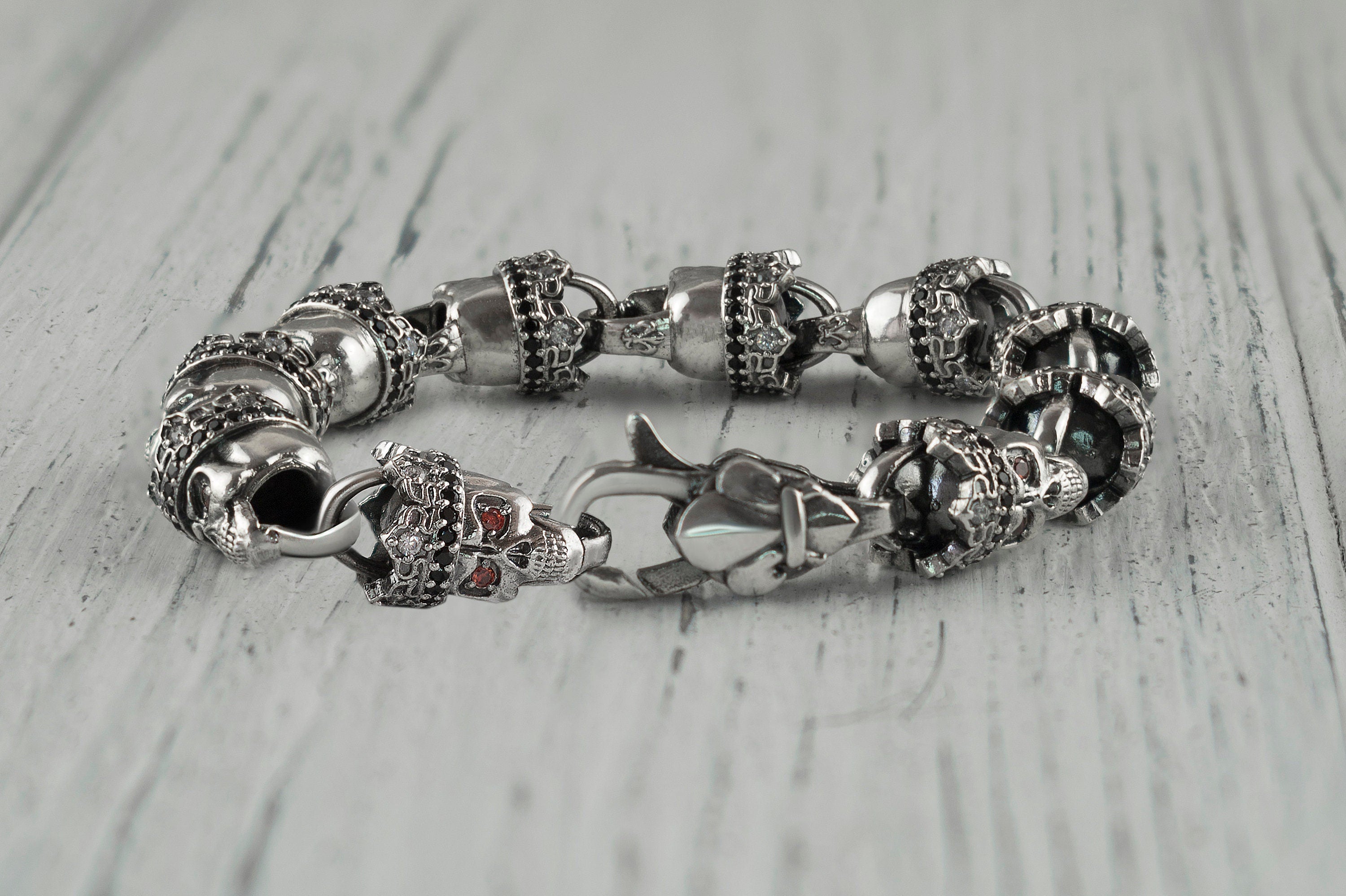 Silver skull bracelet  Skull jewelry for her Santa Muerte bracelet