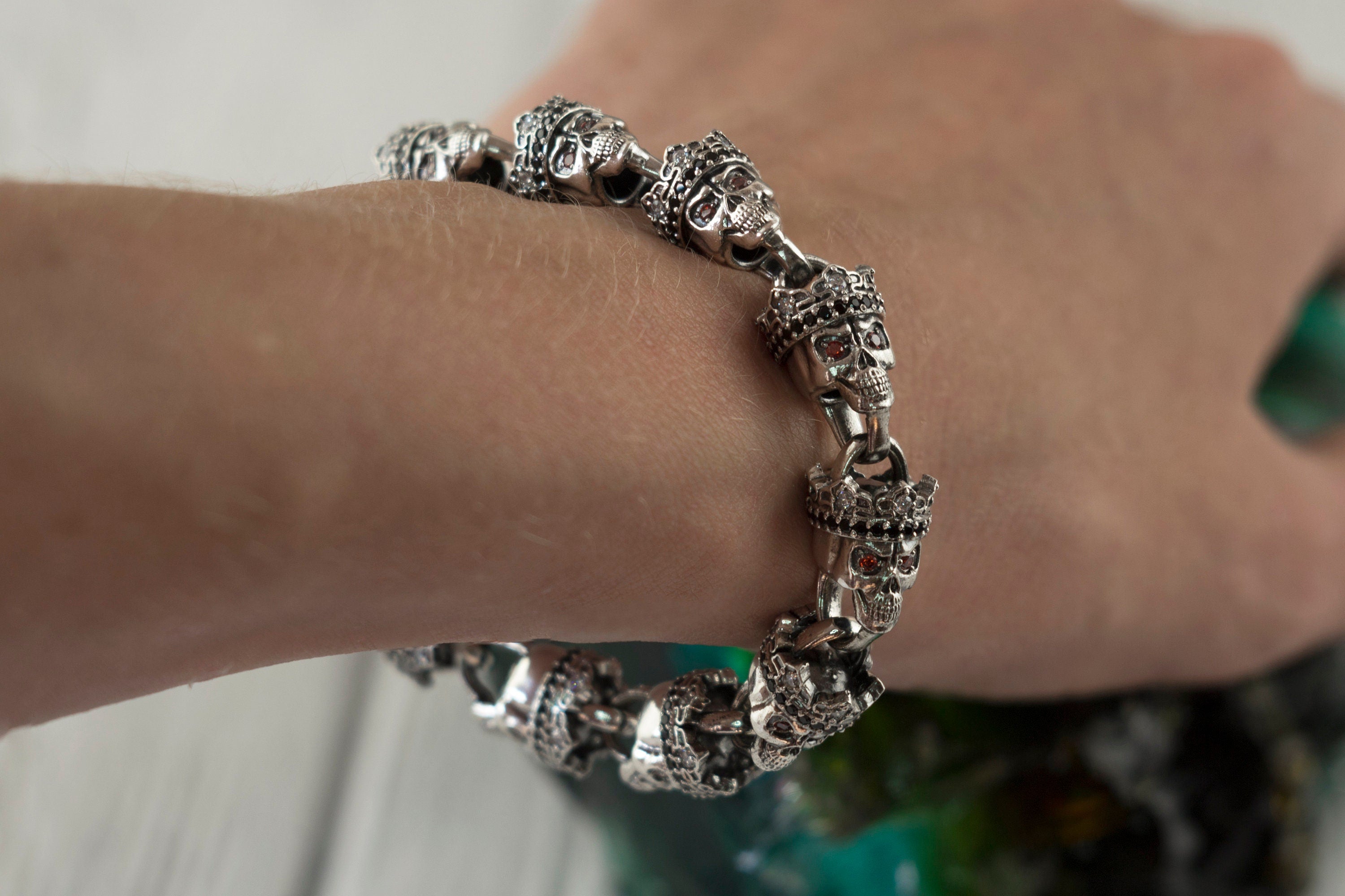 Silver skull bracelet  Skull jewelry for her Santa Muerte bracelet