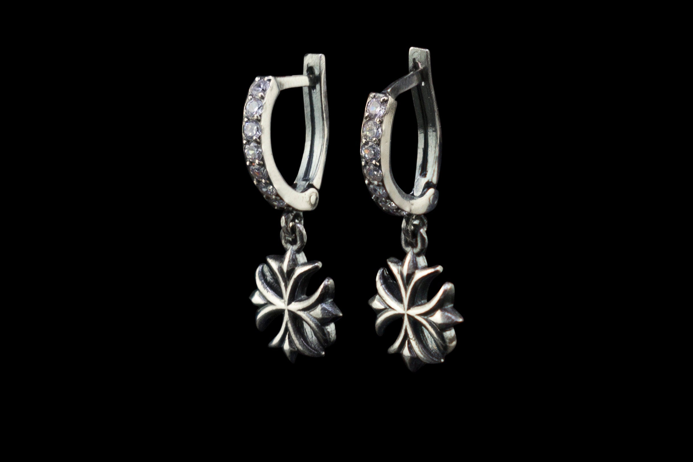 Maltese cross earrings Women goth earring Silver Maltese cross jewelry