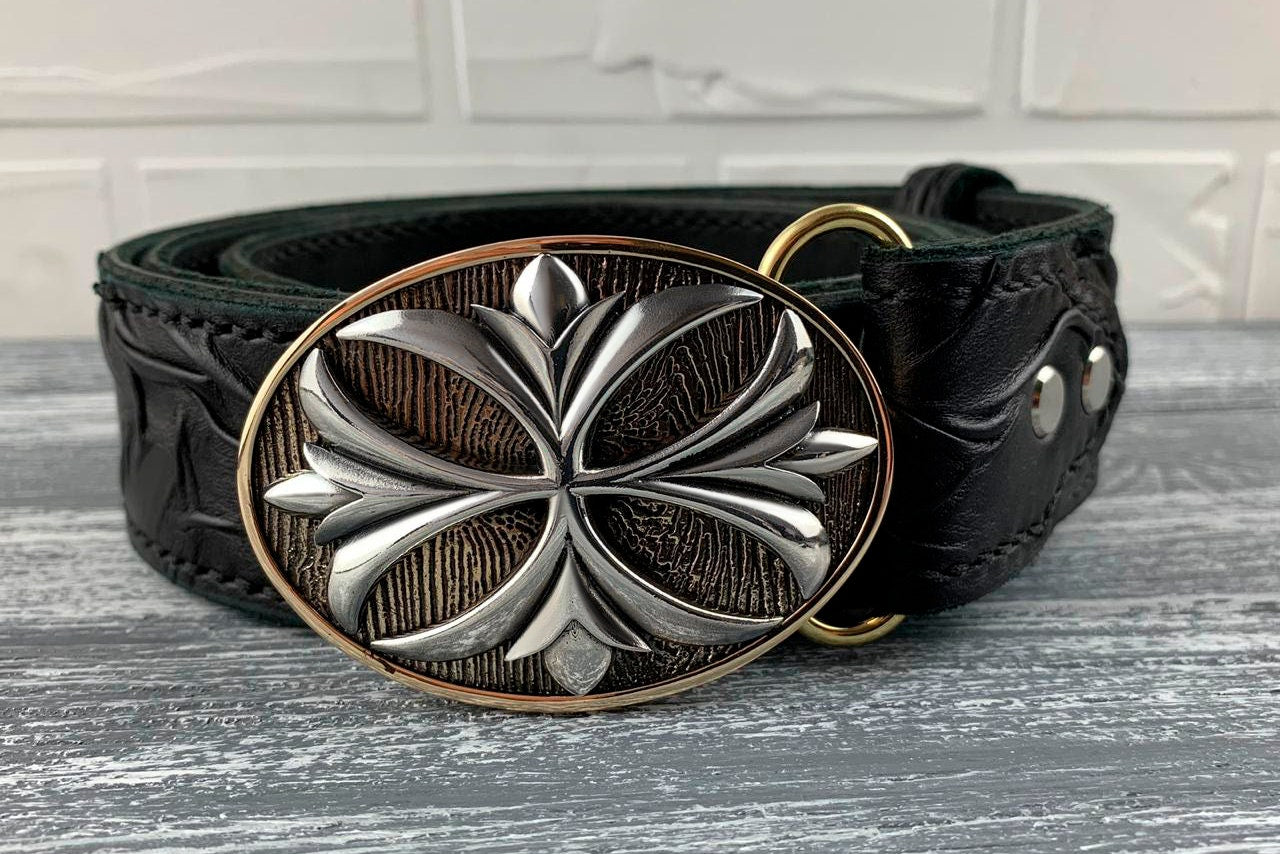 Men's belt buckle Maltese cross Silver belt buckle Medieval cross belt buckle