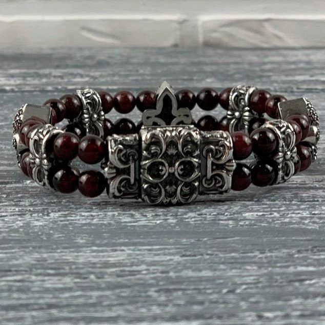 Garnet bracelet women bracelet Fleur de lis jewelry bracelet Victorian bracelet