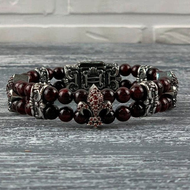 Garnet bracelet women bracelet Fleur de lis jewelry bracelet Victorian bracelet