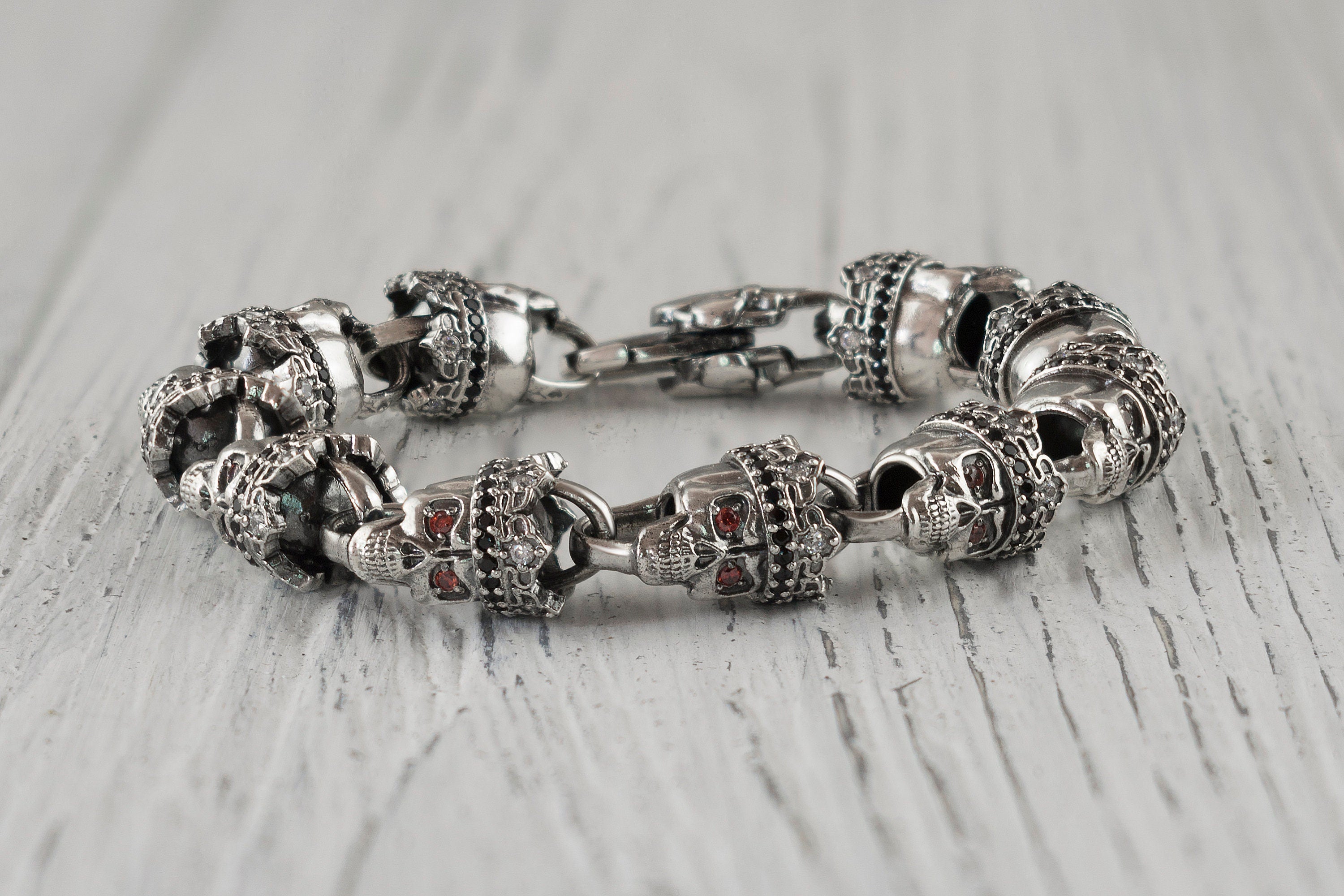 Silver skull bracelet  Skull jewelry for her Santa Muerte bracelet