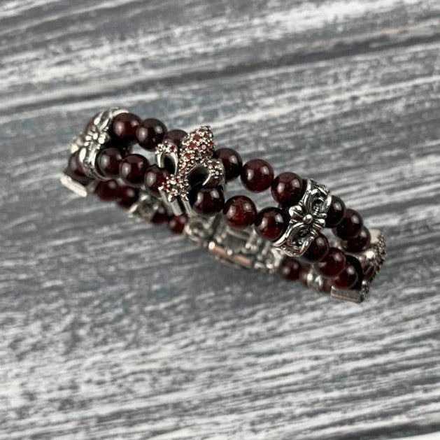 Garnet bracelet women bracelet Fleur de lis jewelry bracelet Victorian bracelet