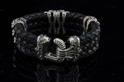 Silver skull bracelet Huge skull bracelet  Skull jewelry Brutal style Silver and leather