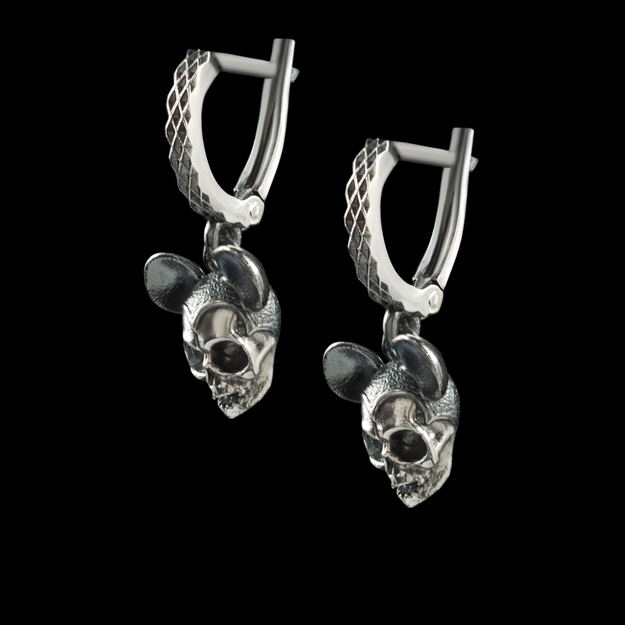 Silver skull earrings Mouse earrings Skull earrings Brutalist earrings for her