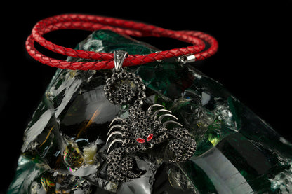 Scorpion pendant +  leather cord Scorpion with black gemstones Zodiac pendant scorpion