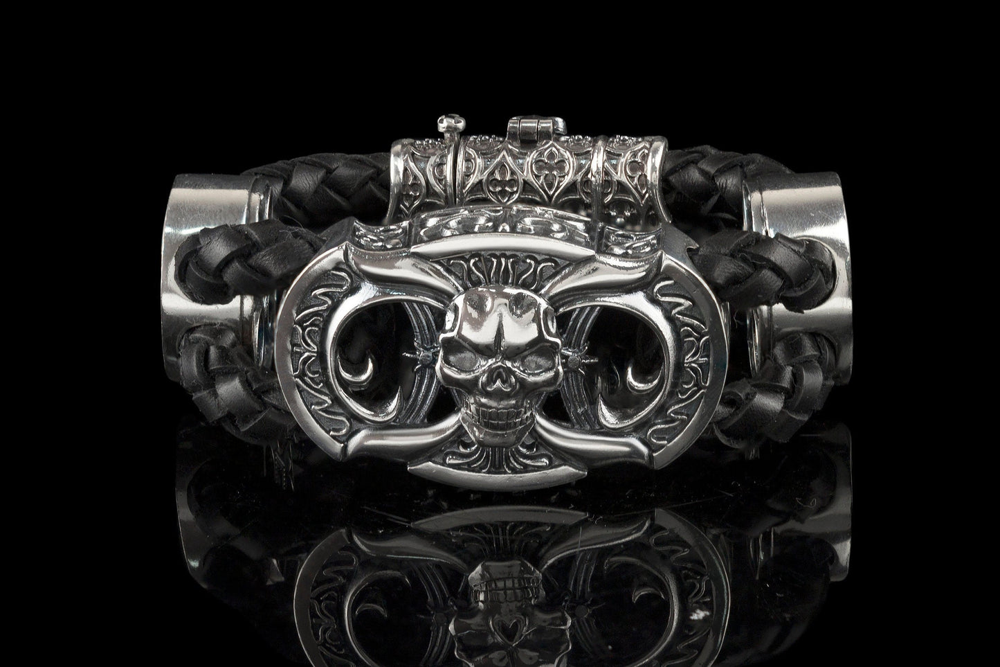 Heavy skull silver bracelet Skull bracelet Biker jewelry Shadow Death