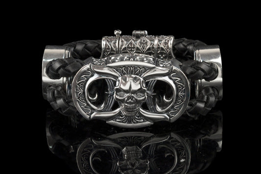 Heavy skull silver bracelet Skull bracelet Biker jewelry Shadow Death