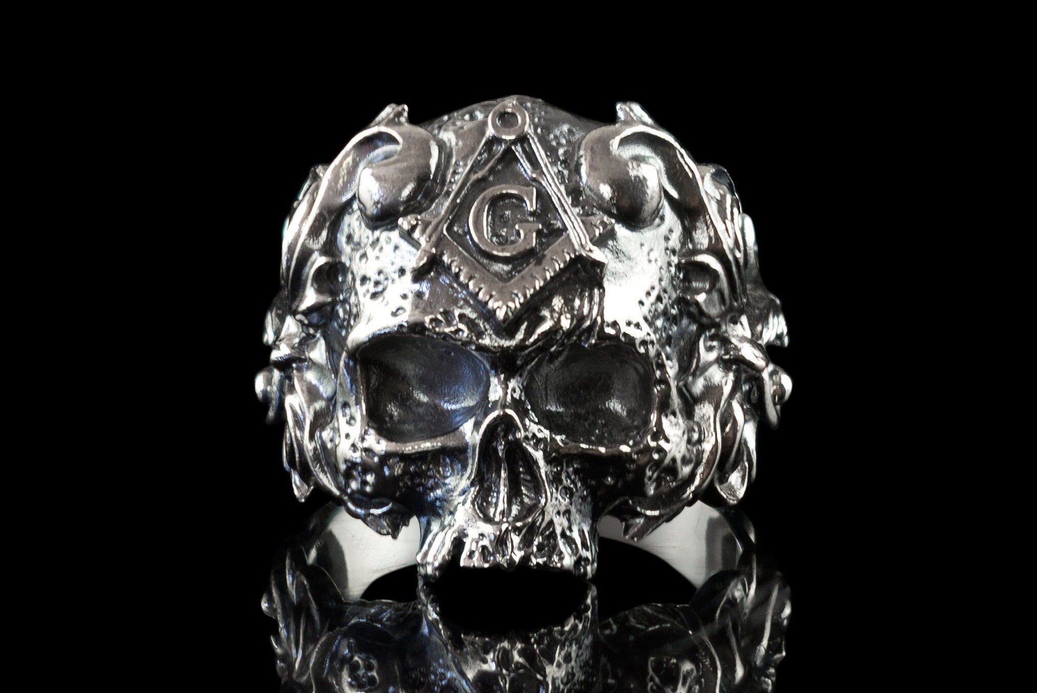 Silver skull ring Biker ring Skull jewelry Masonic ring Silver biker jewelry