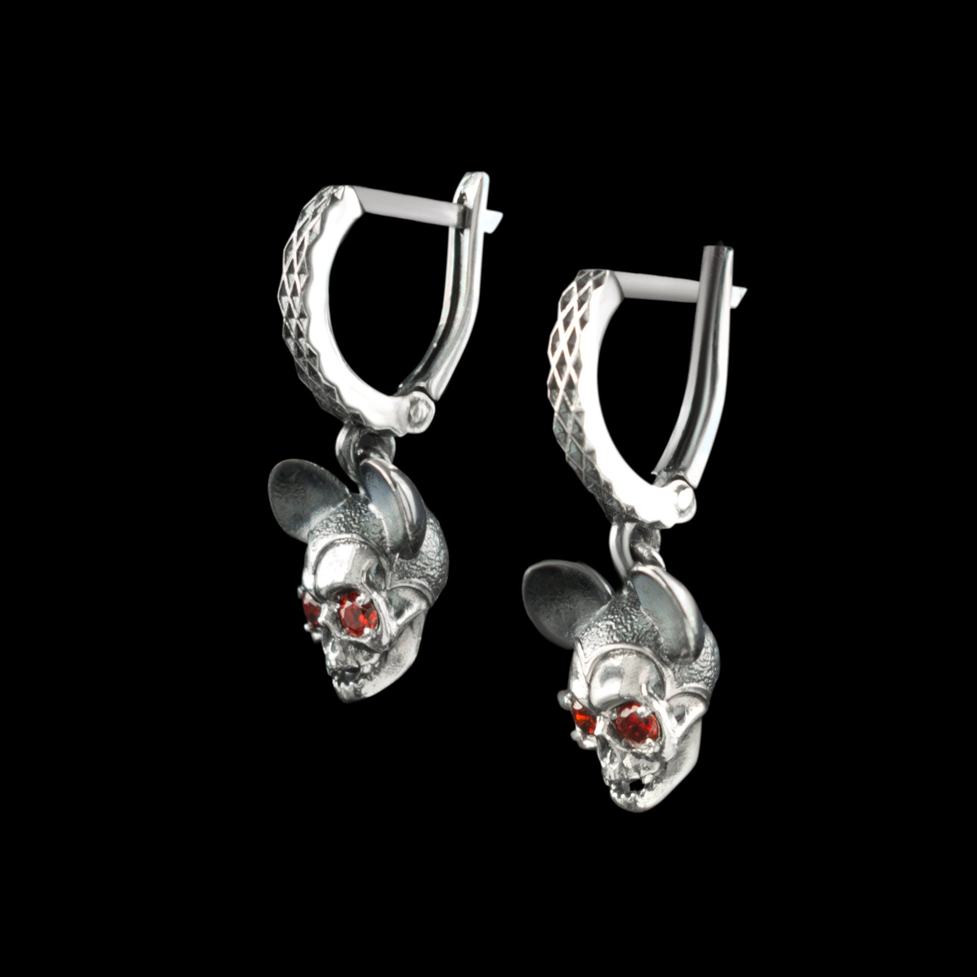 Silver skull earrings Mouse earring Skull jewelry Funny silver earrings