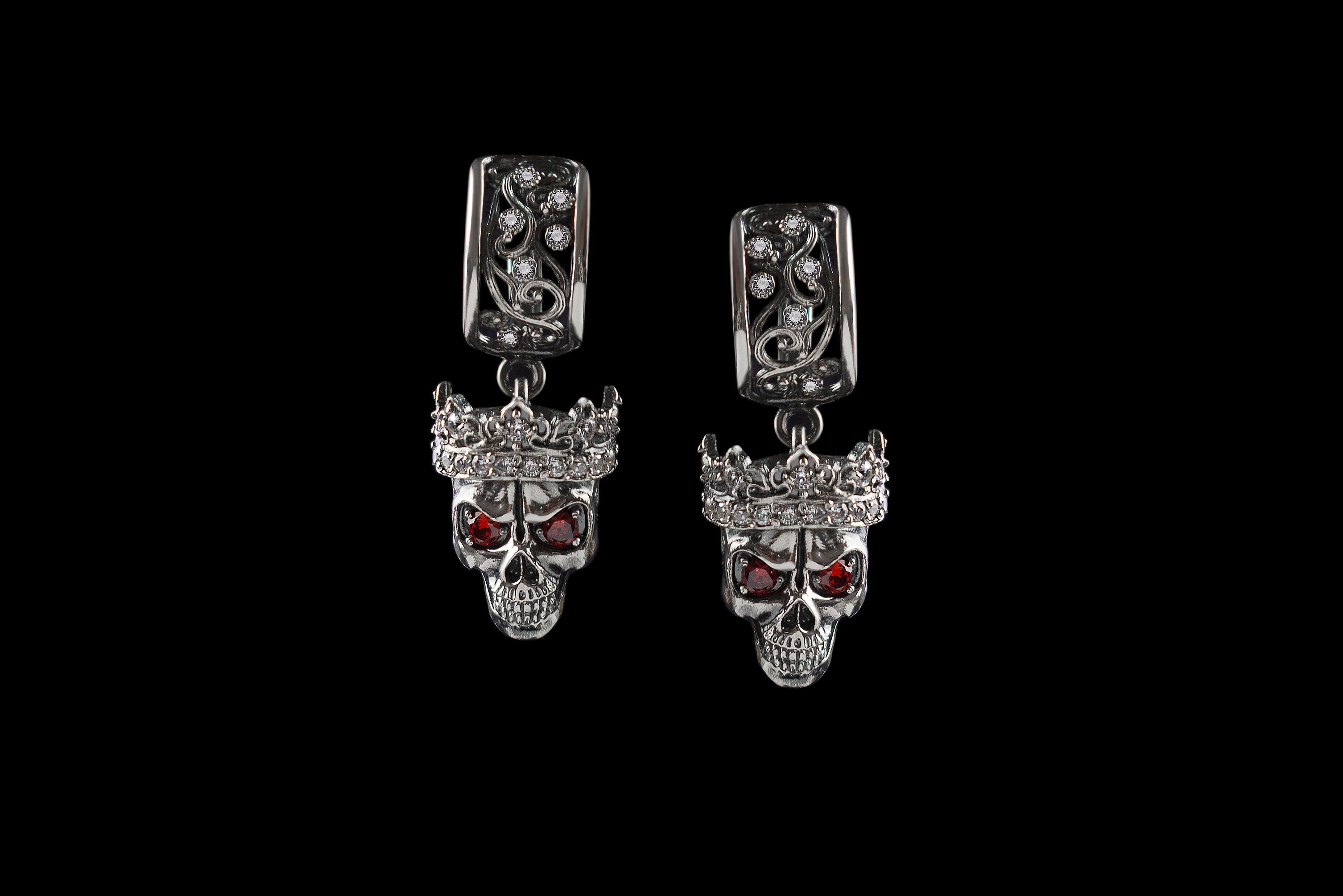 Women's skull earrings Santa Muerte Silver skull earrings Biker jewelry