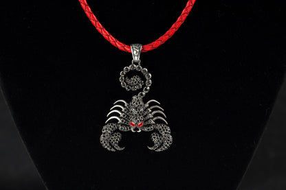 Scorpion pendant +  leather cord Scorpion with black gemstones Zodiac pendant scorpion