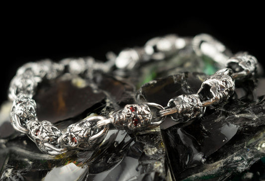 Skull bracelet Silver skull jewelry Biker bracelet Brutal silver jewelry