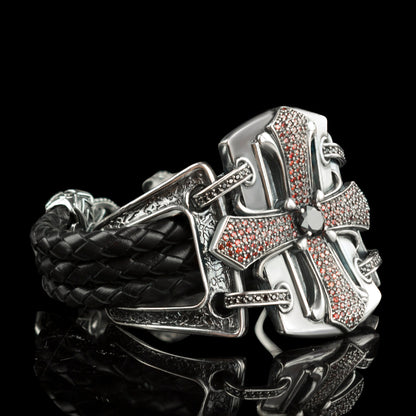 Women's statement bracelet Cross bracelet Leather women's bracelet Medieval cross
