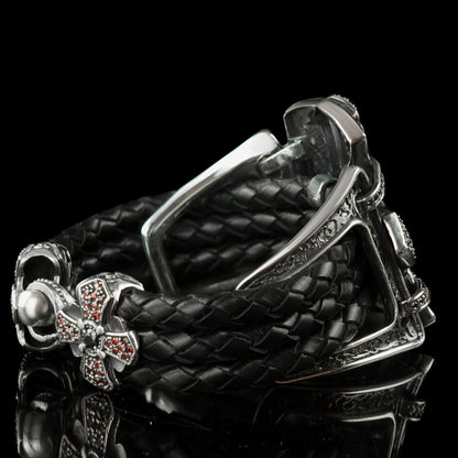 Women's statement bracelet Cross bracelet Leather women's bracelet Medieval cross