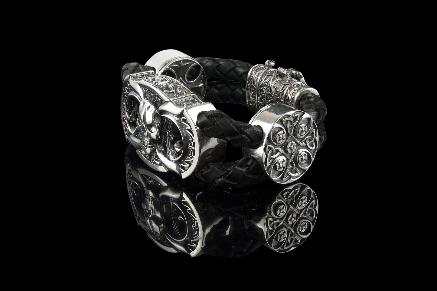 Heavy skull silver bracelet Skull bracelet Biker jewelry Shadow Death