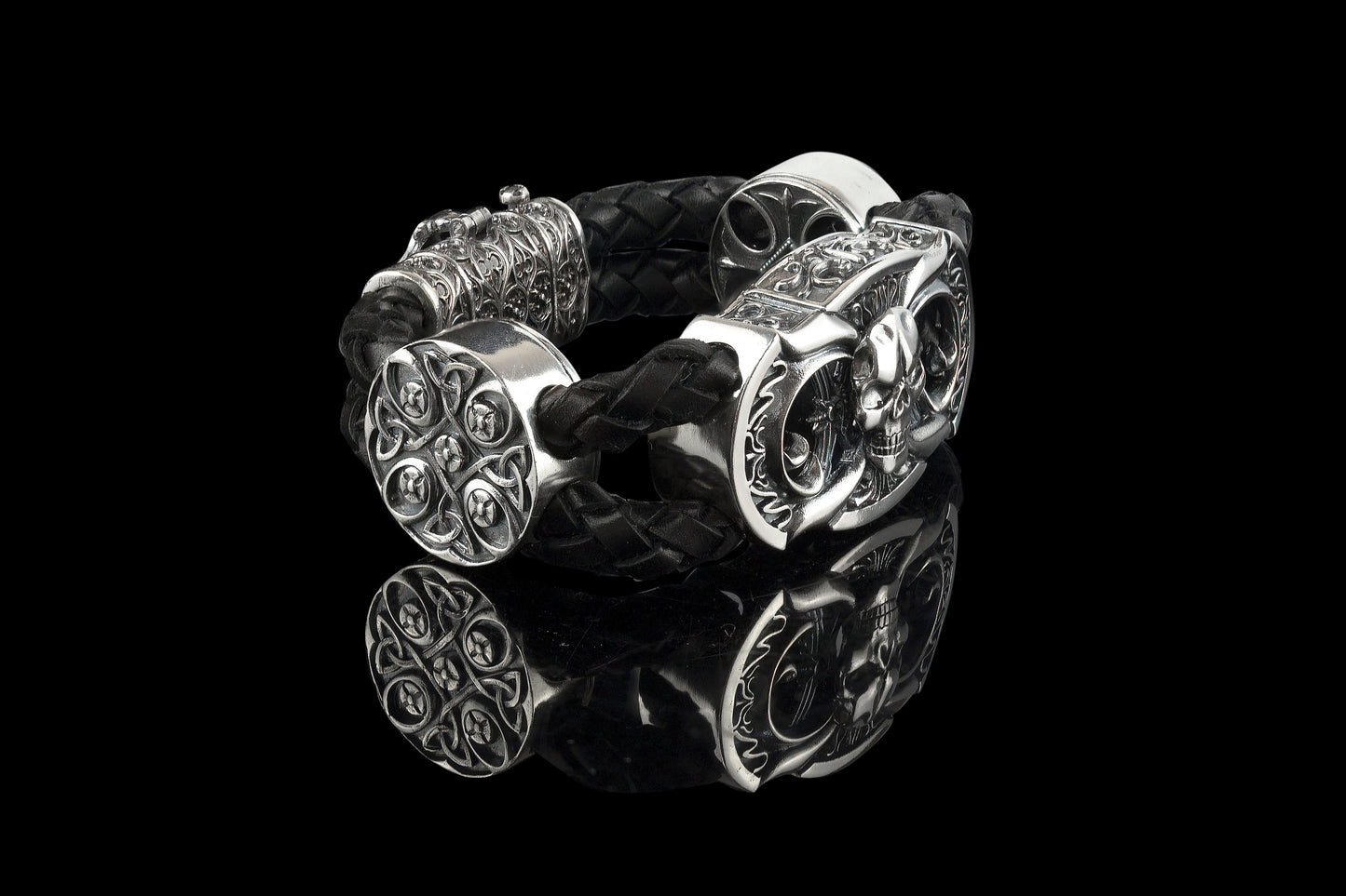 Heavy skull silver bracelet Skull bracelet Biker jewelry Shadow Death