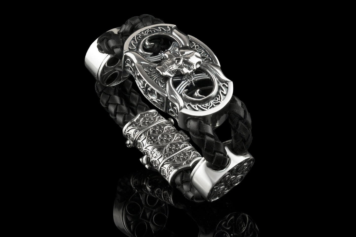 Heavy skull silver bracelet Skull bracelet Biker jewelry Shadow Death