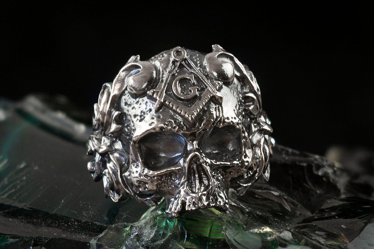 Silver skull ring Biker ring Skull jewelry Masonic ring Silver biker jewelry