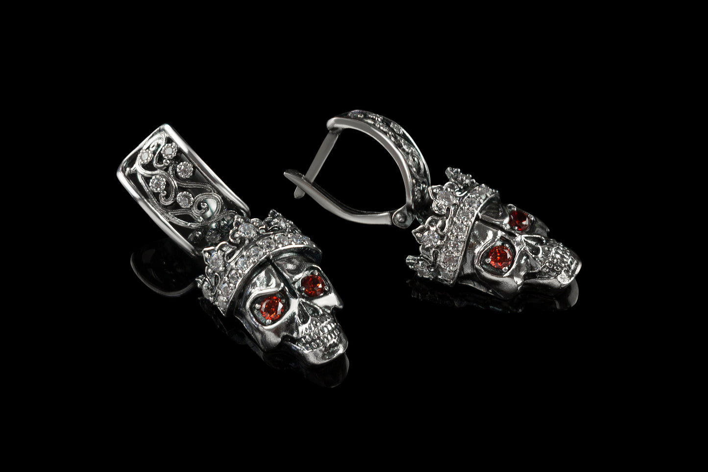 Women's skull earrings Santa Muerte Silver skull earrings Biker jewelry