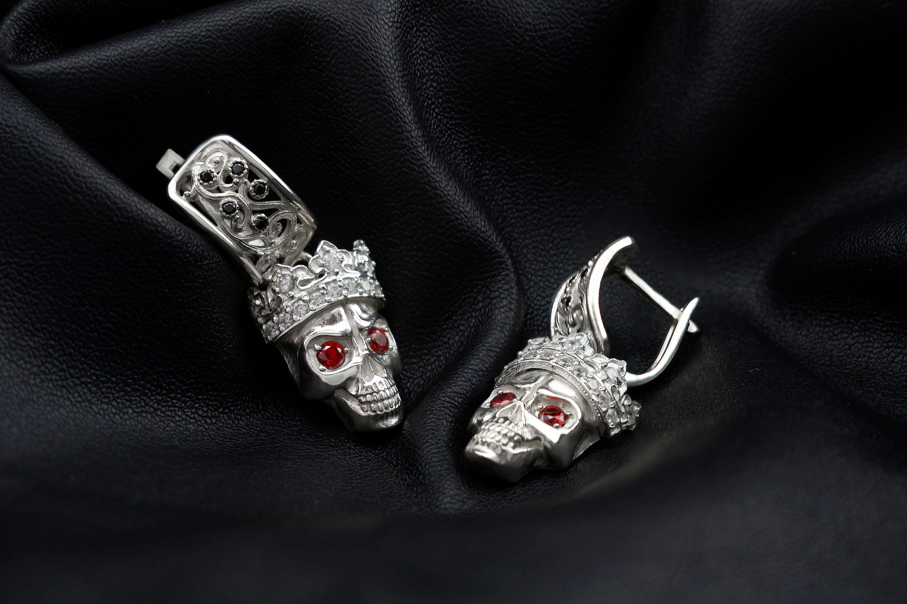 Women's Skull Earrings Santa Muerte, 925 Sterling Silve