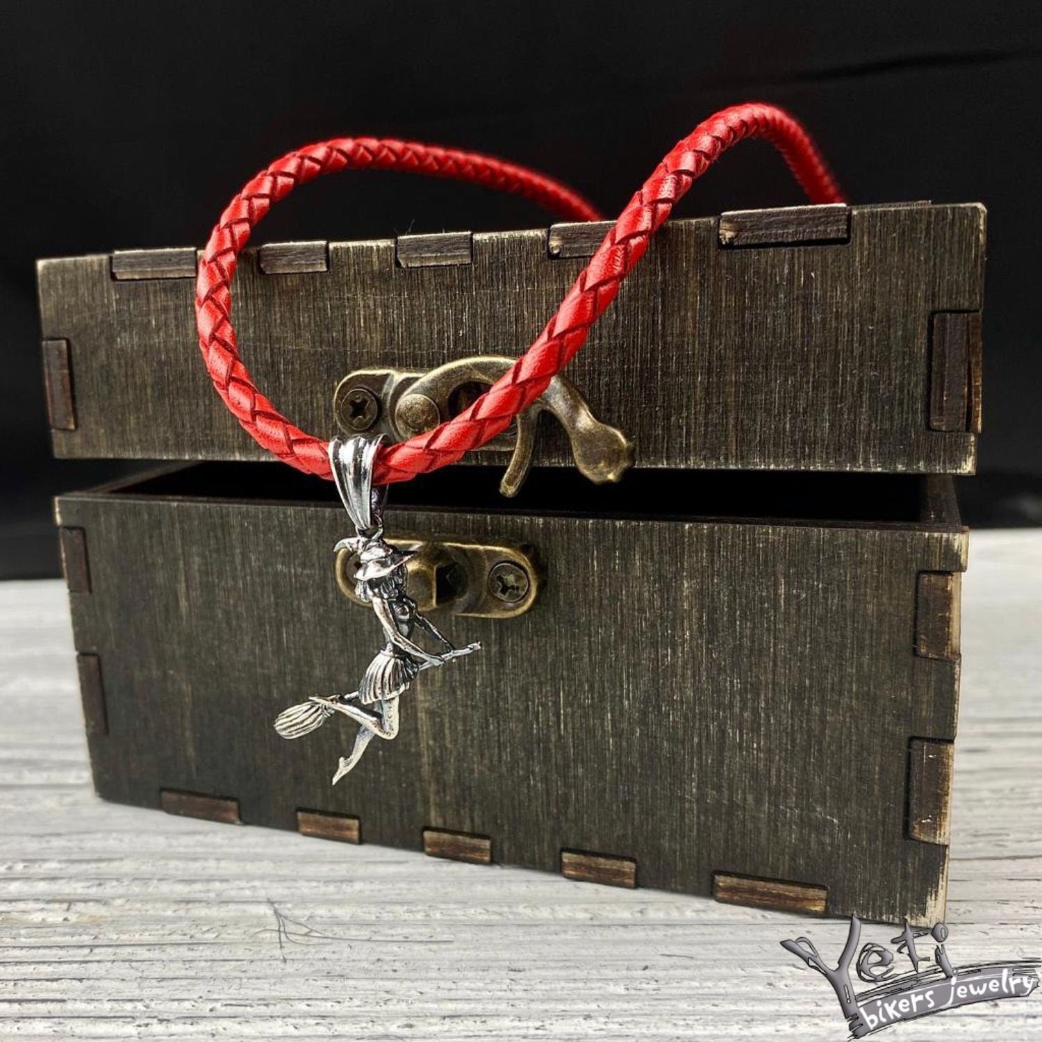 Witch pendant Witch on a broomstick pendant + leather necklace  Witches jewelry