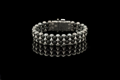 Heavy silver bracelet Onyx  bracelet Beaded bracelet  Biker jewelry