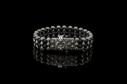Heavy silver bracelet Onyx  bracelet Beaded bracelet  Biker jewelry