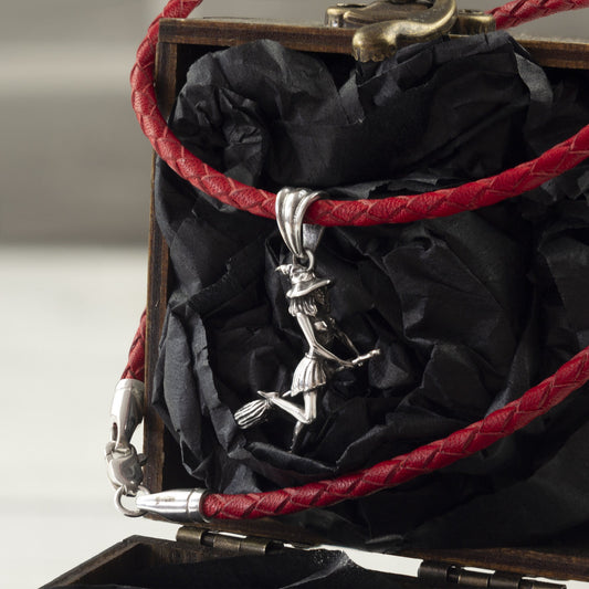 Witch pendant Witch on a broomstick pendant + leather necklace  Witches jewelry