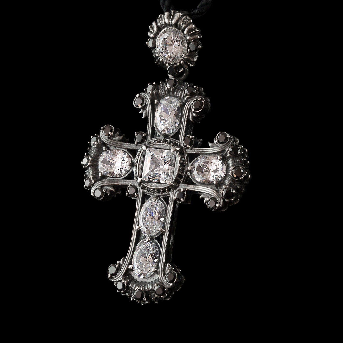 Brilliant crystal cross Women's silver cross Black cross  Victorian jewelry Medieval Cross Women's pendant cross Antique Style jewelry