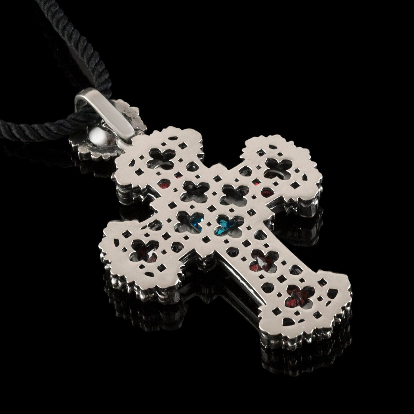 Blue and red crystal cross Women's silver cross Black cross  Victorian jewelry Medieval Cross Women's pendant cross Antique Style jewelry